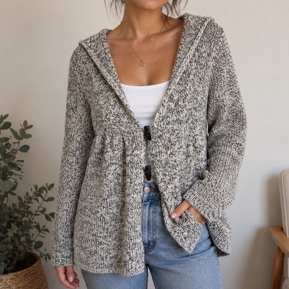 Sophie Max Hooded Wool Angora Cardigan Women's S Toggle Sweater Coat Cozy‎ Knit